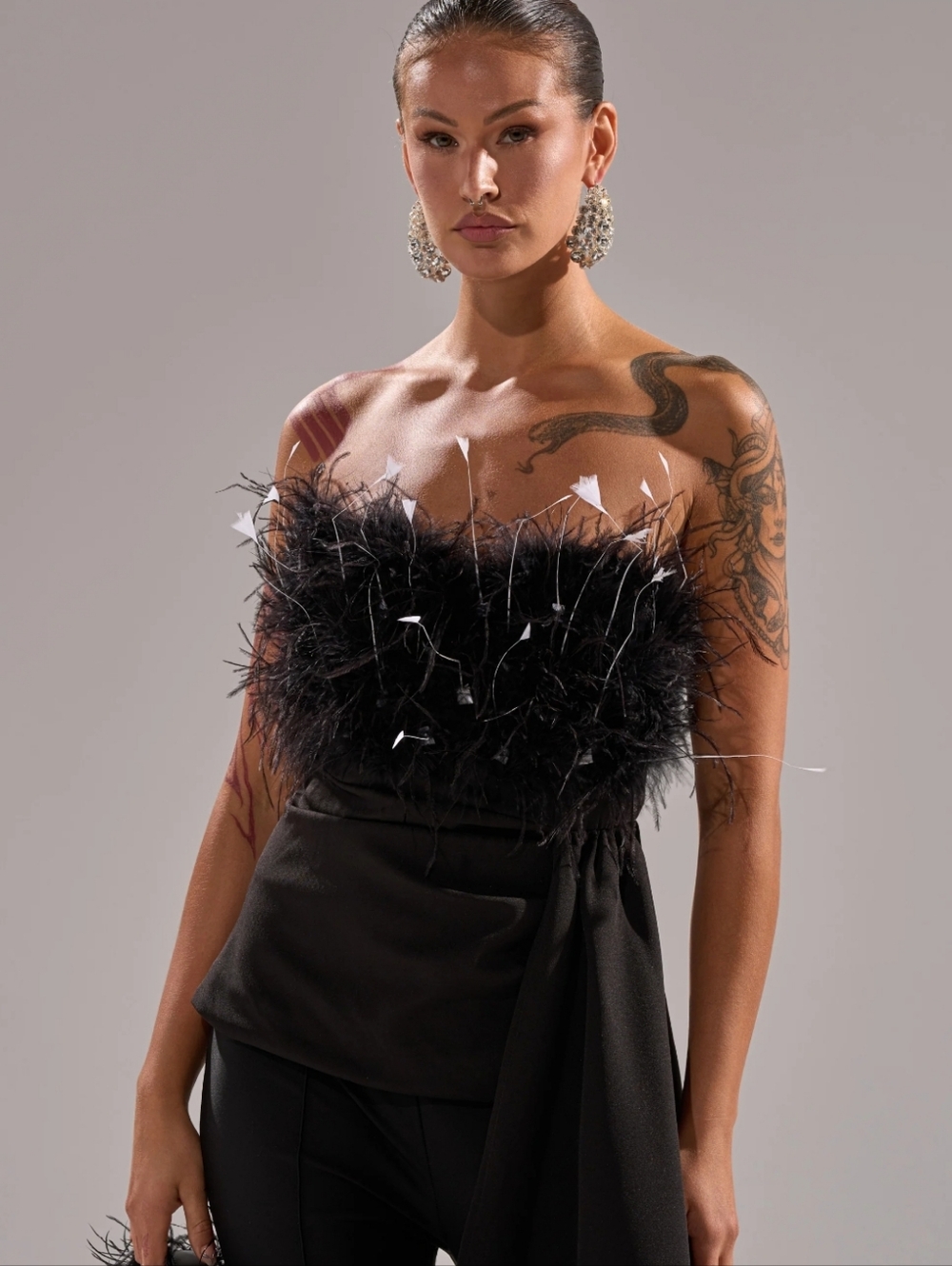 AKIRA Black Feathered Strapless Camisole